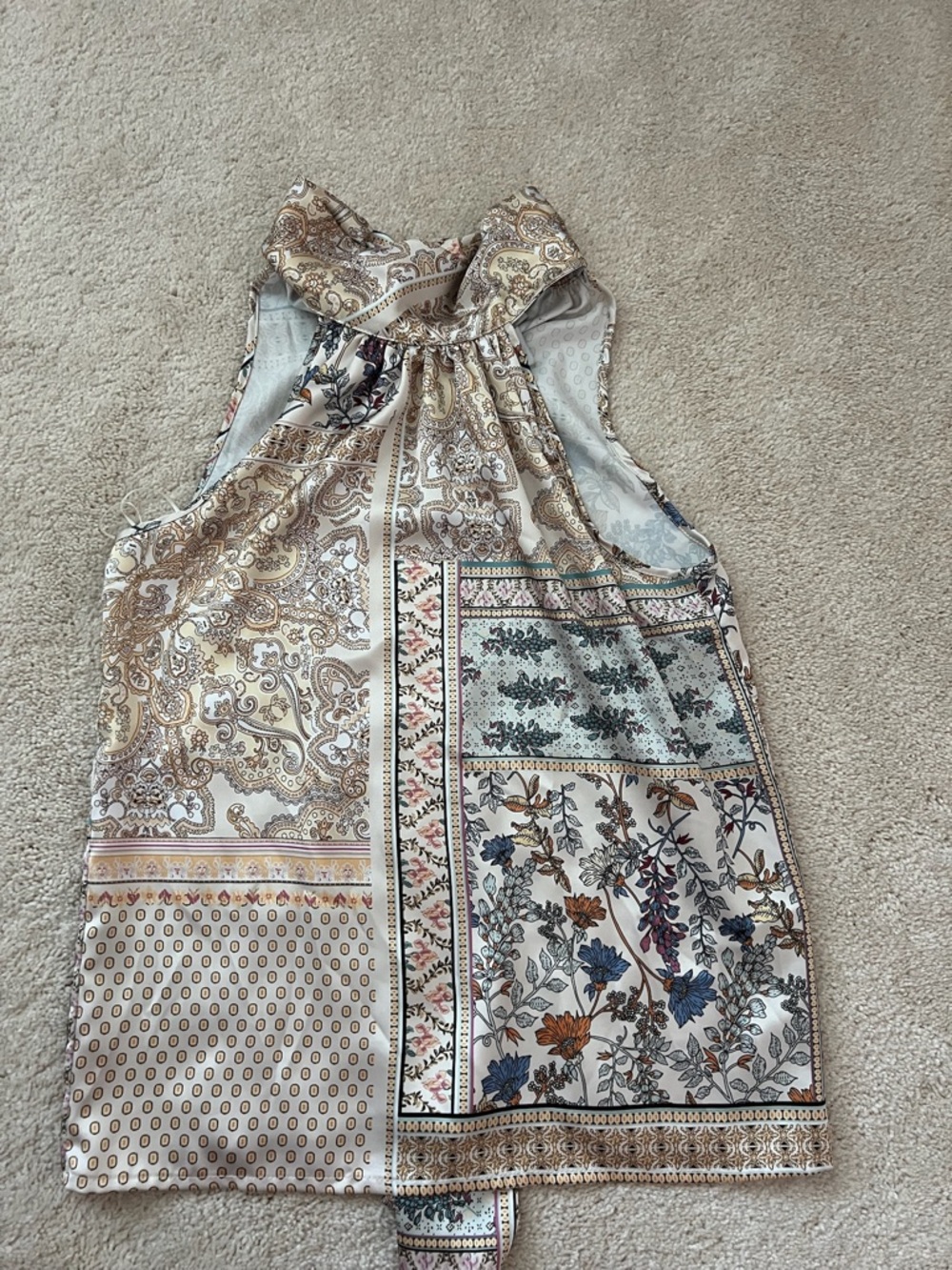 Rachel Zoe Cream and Beige Paisley Silk Halter - Picture 3 of 3